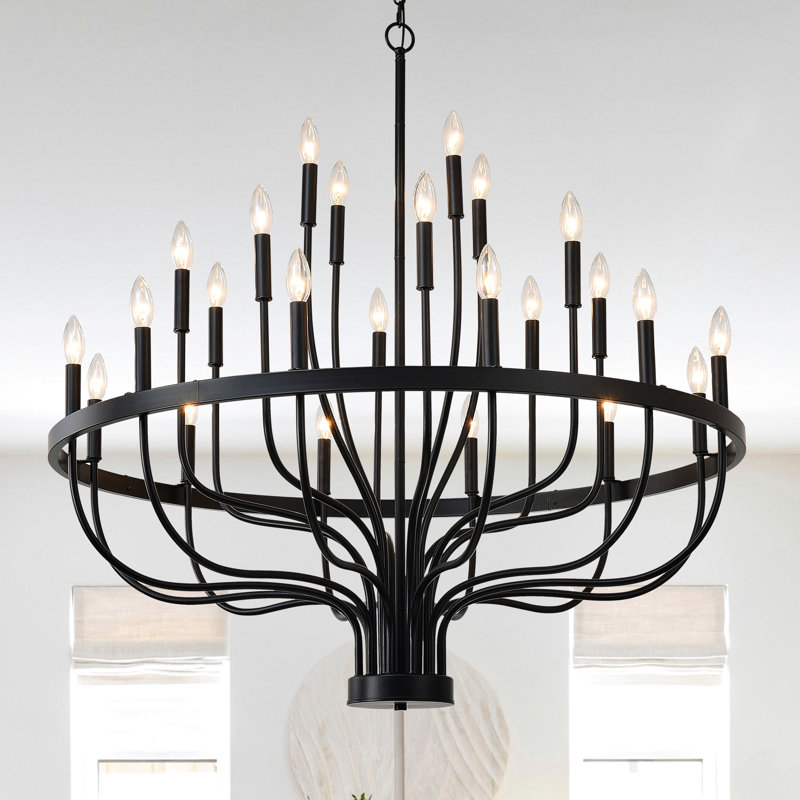 Bougie en fer noir mat 24 - industrielle pour la salle à manger, la chambre à coucher, le salon et la cuisine. Conception moderne suspendue. Hauteur réglable disponible. Douille E12 non incluse. Luxe rétro
