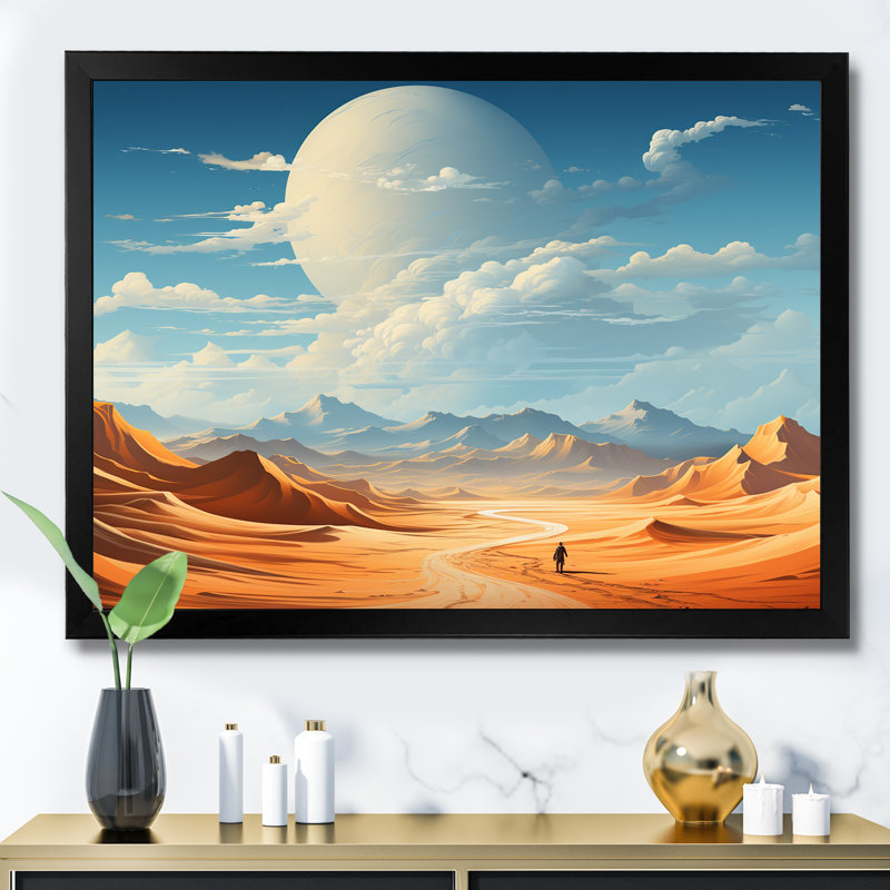 Espace brun brun, désert de l'espace sur la planète Mars I - Art mural paysages spatiaux, Cadre d'angle fermé noir