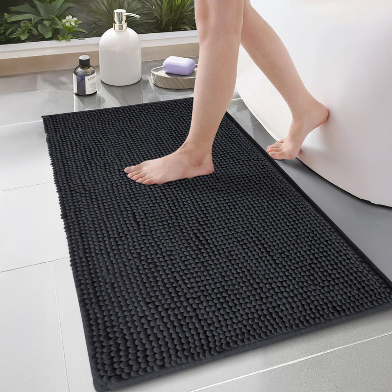 CHENILLE DOOR MAT (NON-SLIP), 40cm W x 60cm L, Black