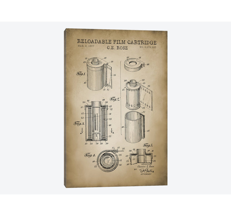 « reloadable cartridge film, beige », impression sur toile, H 18 po x l 12 po x P 1,5 po, Pas de tapis, Toile tendue