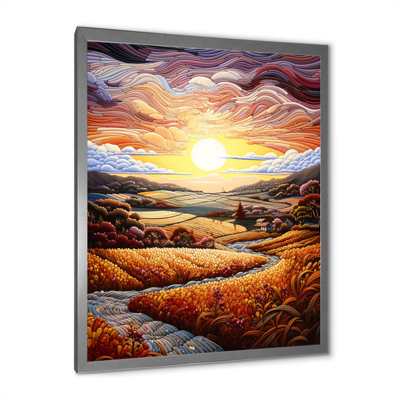 Lever de soleil à la campagne en Provence III - reproduction, Cadre simple argenté, H 32 po x l 16 po x P 1 po
