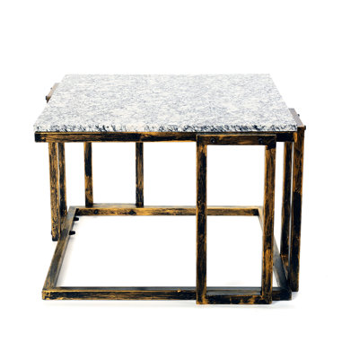 14.5" Plant Stand Featuring Granite Marble And Black/Gold Metal - Crack Legged With Surface Classy Look by 17 Stories