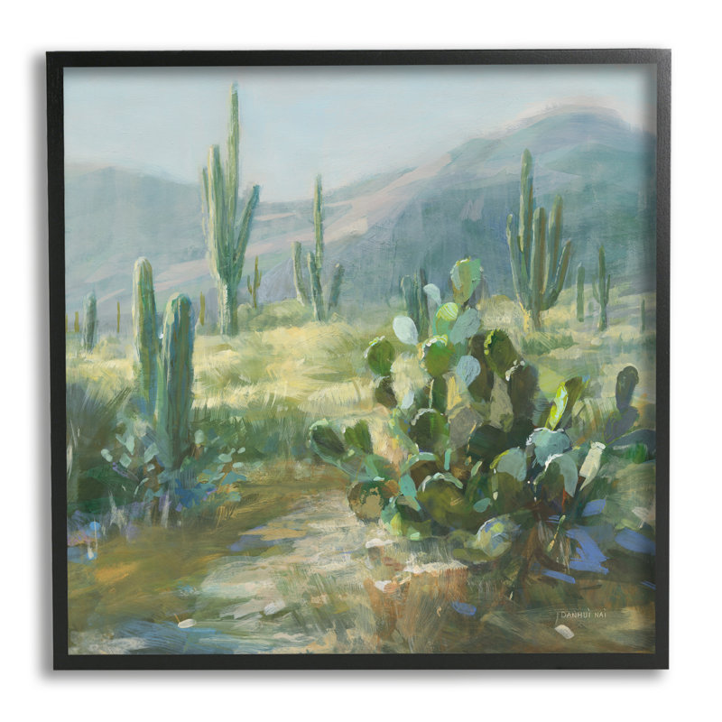 Paysage de cactus du désert par Danhui Nai, Giclée encadrée noir minuit, H 12 po x l 12 po x P 1,5 po