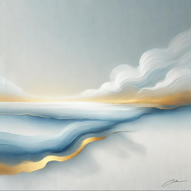Golden Horizons - art abstrait sur toile tendue avec paysage marin, H 12 po x l 12 po x P 1 po