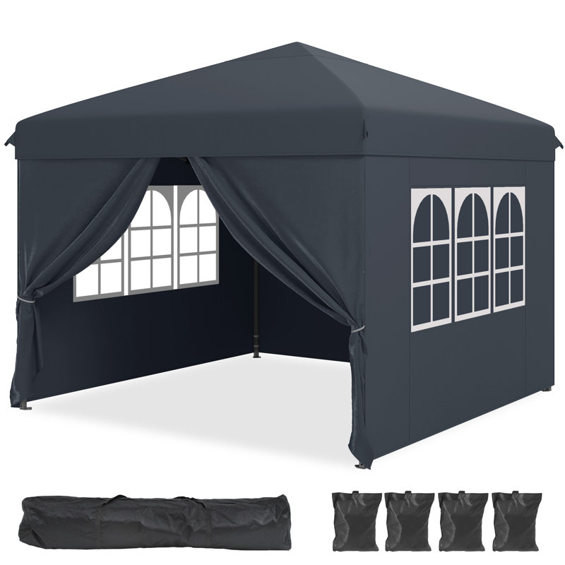 Balconera 3X3m Outdoor Pop Up Gazebo With Sides And Windows, Waterproof Folding Garden Canopy, Grey