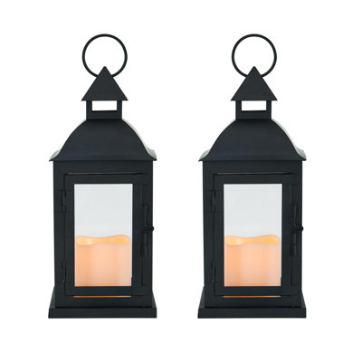 Elements Traditional Lantern With Led Pillar Candle Decorative Wedding Events Parties, 12-inch, Black In Black;black