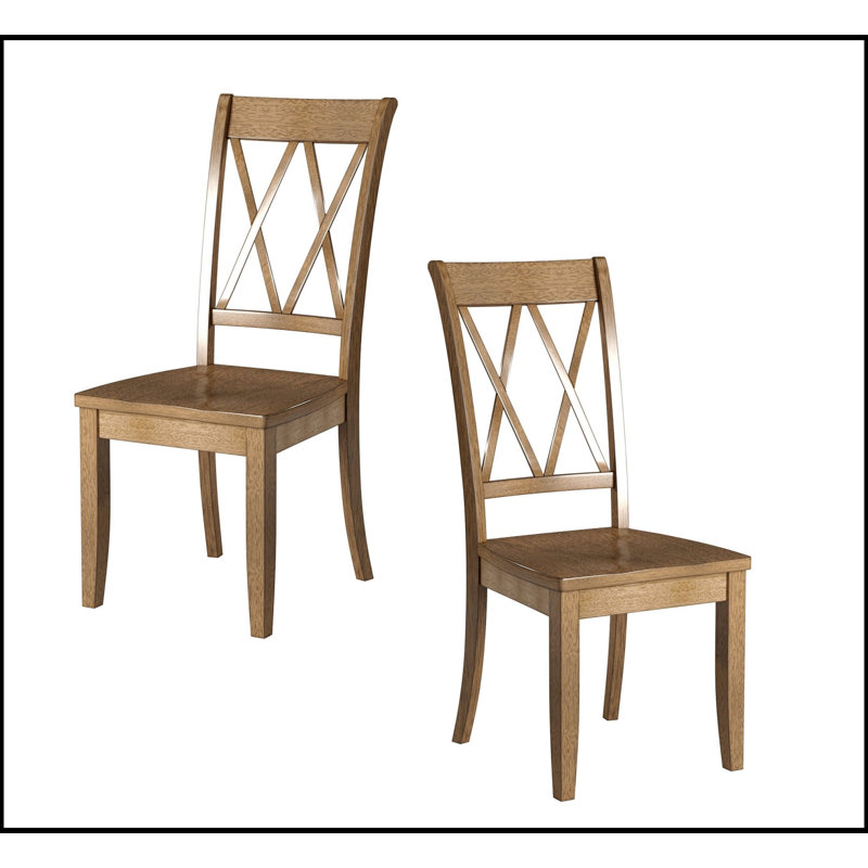 Ensemble de 2 chaises d'appoint à finition brune décontractée, placage de pin avec dossier à double X transitionnel pour les salles à manger