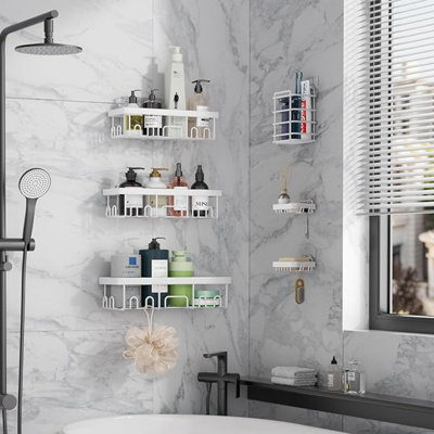 6-Pack Rustproof And Waterproof Shower Caddy,Adhesive Shelves Rack With Soap Holder, Large Capacity Bathroom Organizers And Storage, No Drilling Wall-Mounted Kitchen & Home Decor, Bath Decor