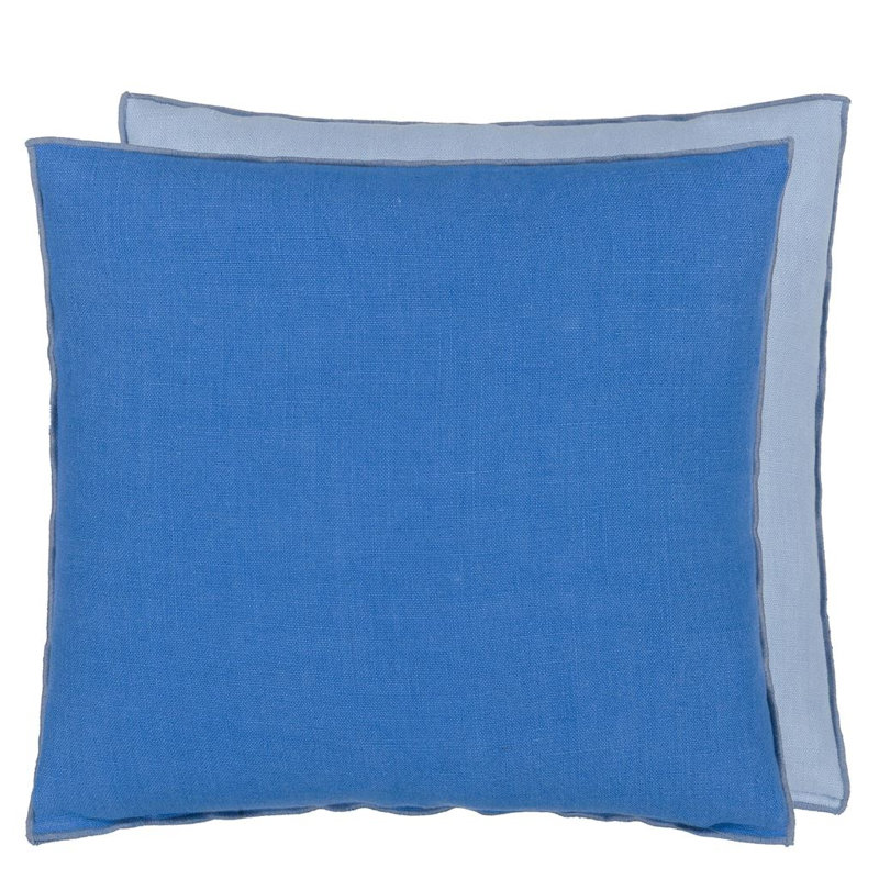 Brera Lino 100% Linen Decorative Pillow, Square 17", Emerald/Capri