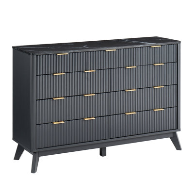 9-Drawer Dresser with Faux Marble Top, TV Stand for Living Room and Storage Organizer for Bedroom