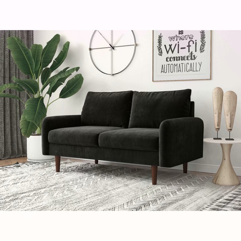 Morrone 57.8'' Velvet Loveseat, Black Velvet