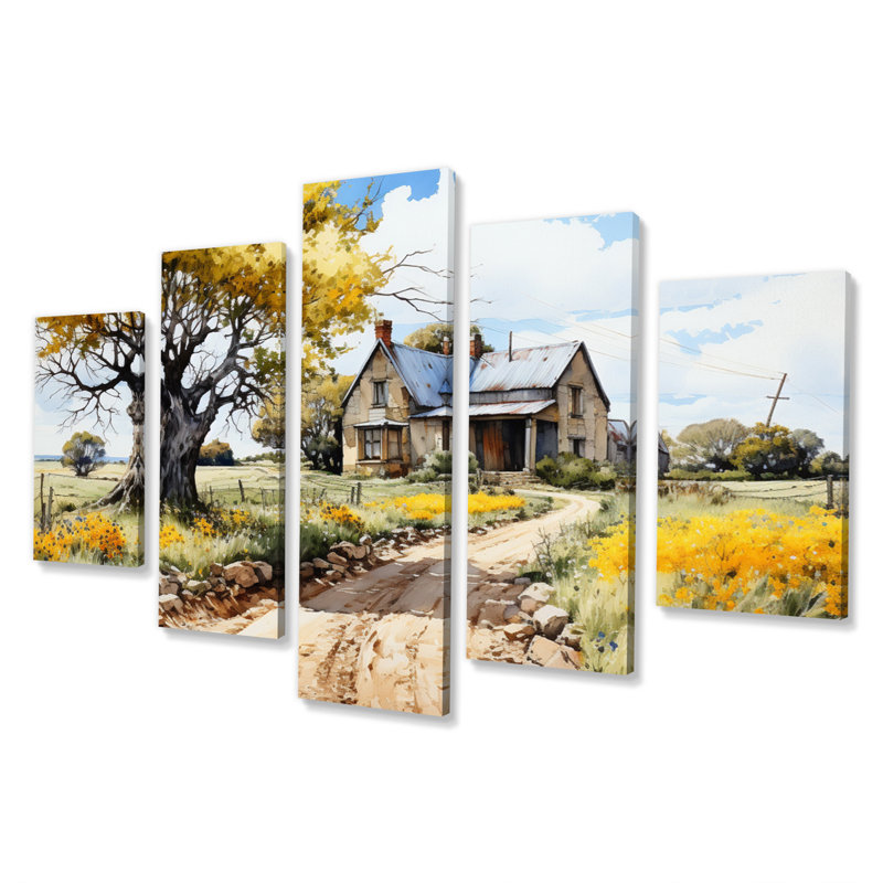 Ferme campagne élégance II sur toile, 5 pièces