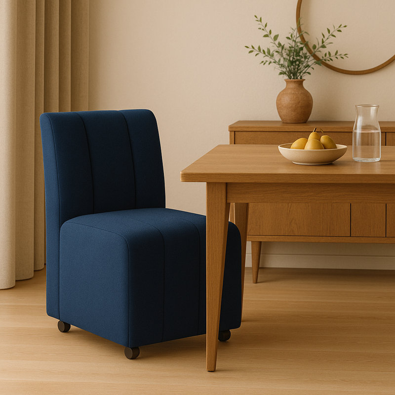 Chaise de salle à manger rembourrée avec roulettes Bousquet, Bleu