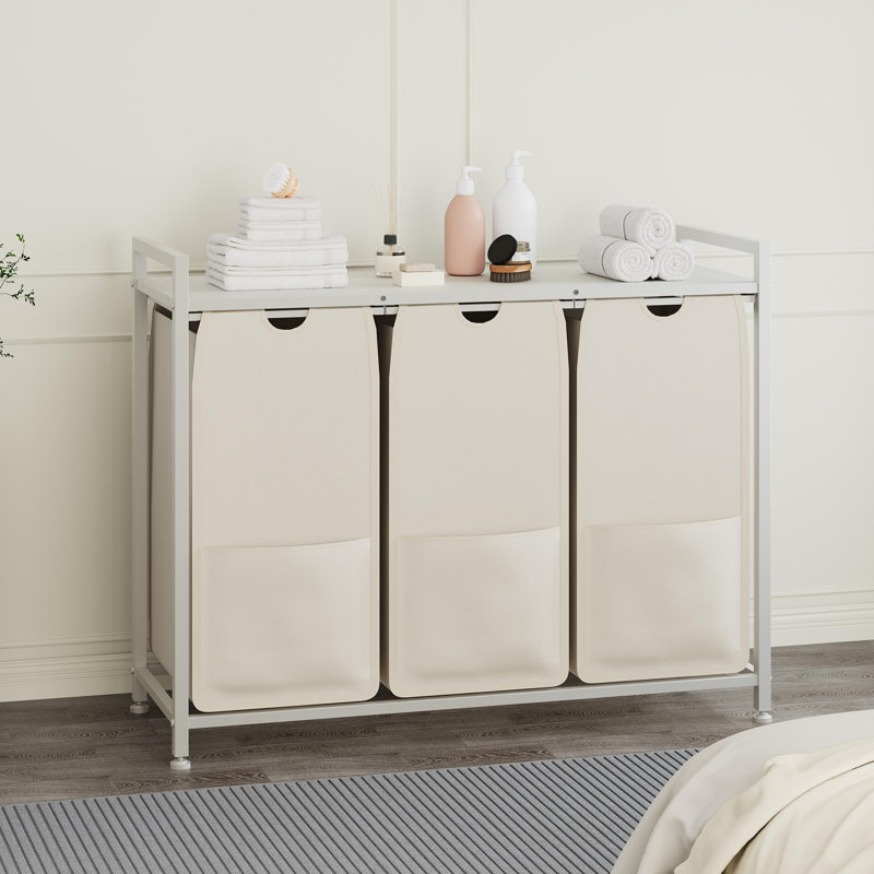 Panier à linge à 3 compartiments avec tablette, sacs en tissu Oxford amovibles, capacité totale de 38,4 gallons, rangement pour la salle de lavage, la salle de bain et la chambre à coucher