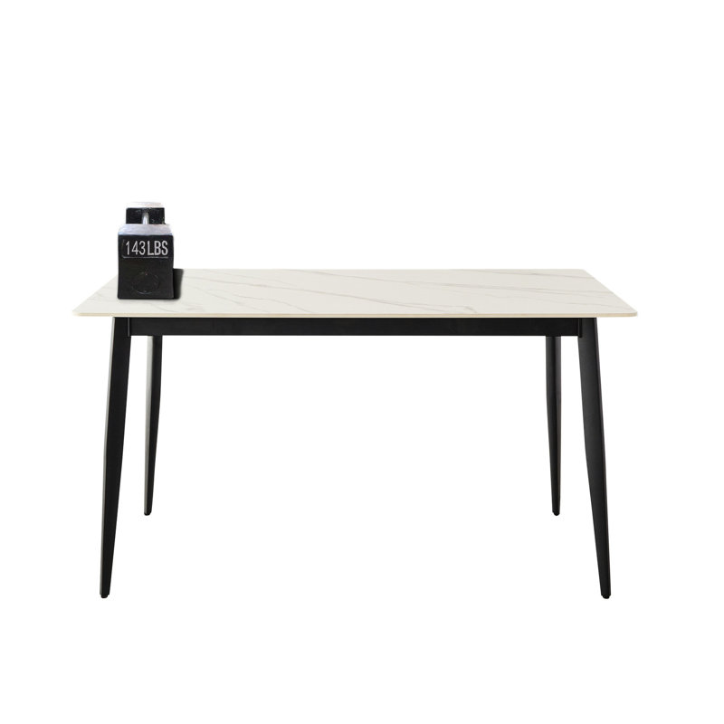 Table de salle à manger rectangulaire en porcelaine blanche avec pieds en métal, carreau de céramique moderne de style Mid-Century