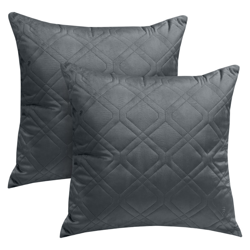 Aspire Homeware Diamond-Pattern Square Velvet Cushion Cover, Charcoal, Pack of 2