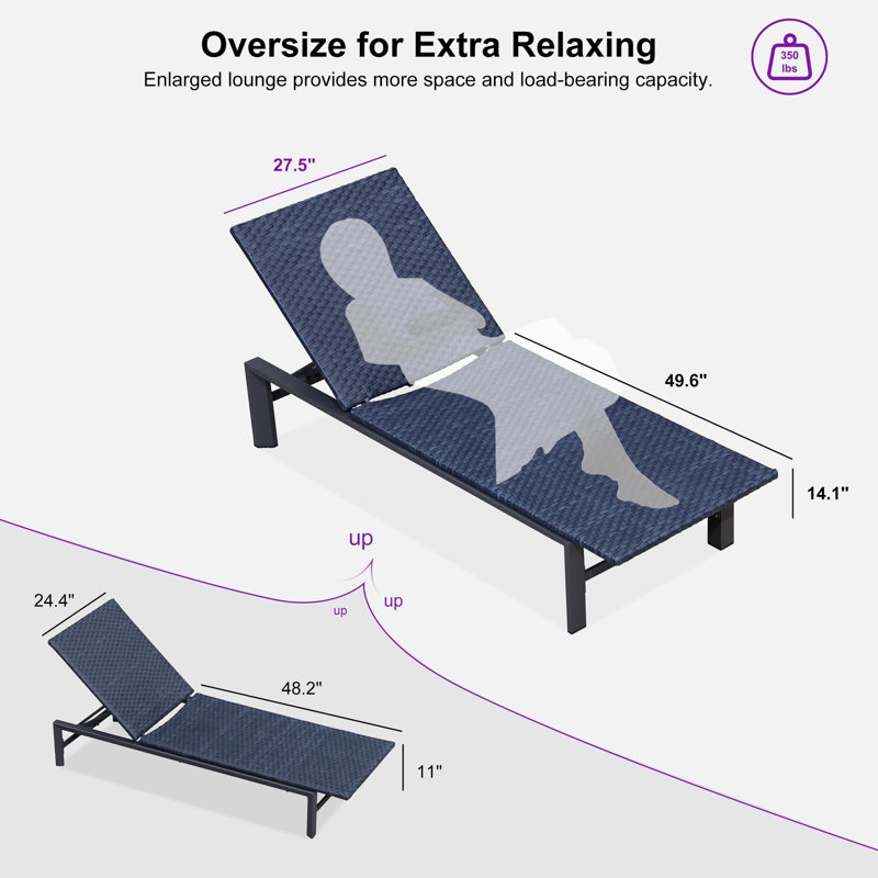 Patio Interlaced Wicker Chaise Lounge 1 Piece, Navy Blue/Black, Regular