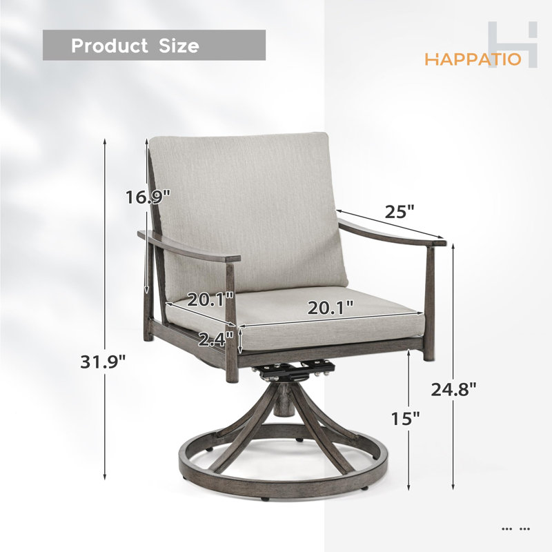 Chaise de patio pivotante avec coussins, chaises de patio berçantes en aluminium (ensemble de 2), Brun