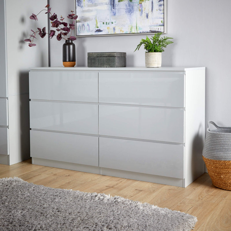 Rishin 6 Drawer  High Gloss Chest Storage Unit, Grey