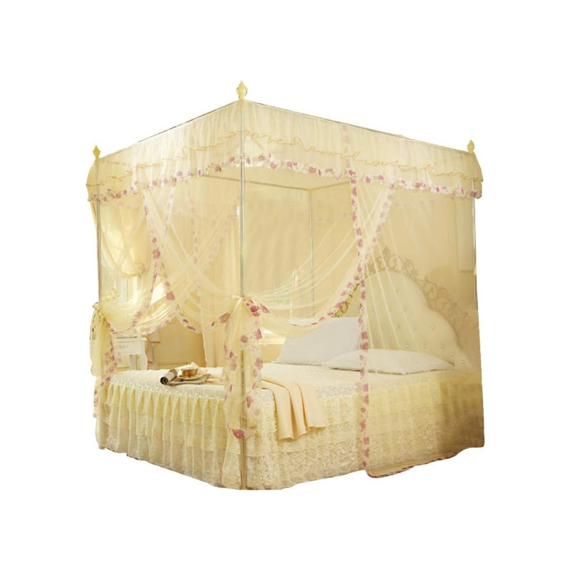 Lace Luxury Mosquito Net, Princess Style Lovely Design, Three-Sided Opening Bed Curtain (Yellow120*200 * 200)