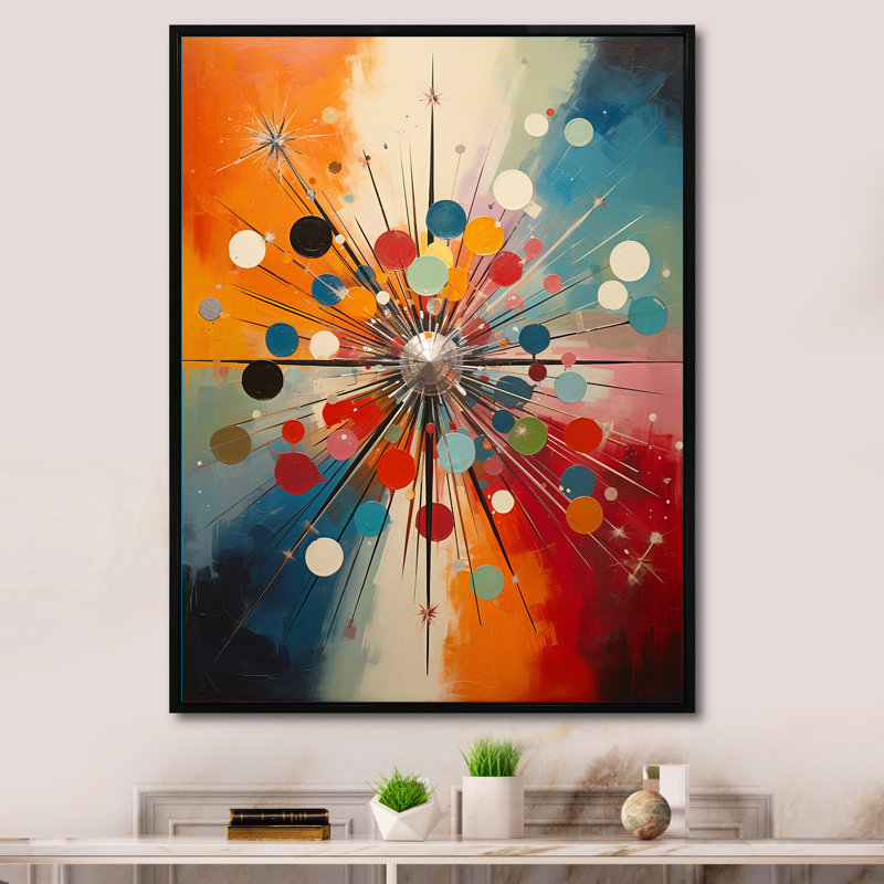 Evertas coloré Mid Century Optique Serenade IV - Art abstrait Mid-Century, H 40 po x l 30 po x P 1,5 po, Cadre flottant noir
