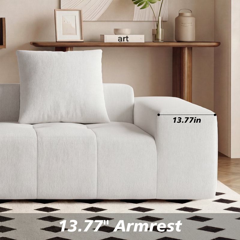 104 Inch Corduroy Compression Cloud Couch, High Resilience Sponge Filled Modular Sofa, No Assembly Needed, 1500lbs Weight Capacity, 2 Seater Loveseat for Living Room, Apartment, White
