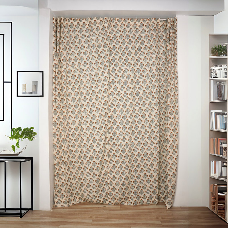  Tissu en lin de couleur Artisan Block Block avec anneaux suspendus - Bel Patra, L 54 po x L 120 po