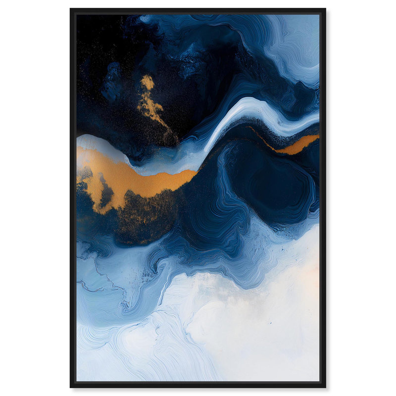 «Blue Deep I», art mural géode bleue par , Cadre flottant noir, H 16 po x l 11 po