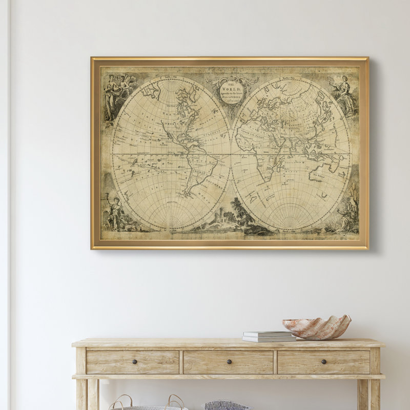 Carte non décorée des découvertes du monde - reproduction de cadre photo, Doré, H 18,5 po x l 24,5 po x P 1,5 po