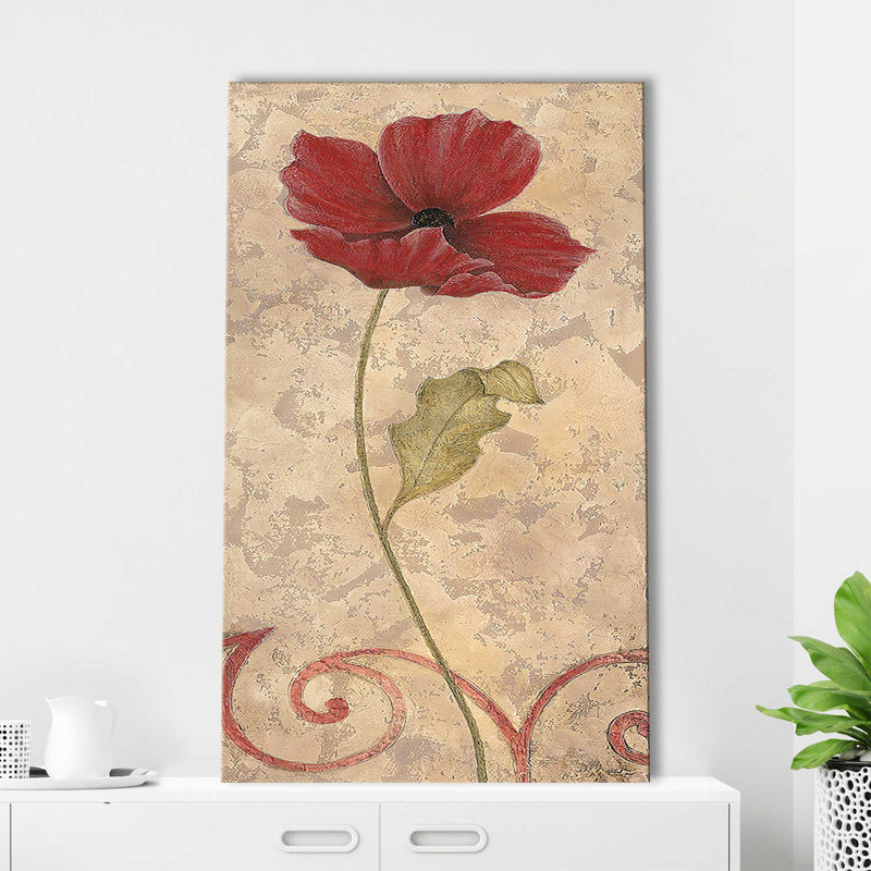 Poppy Passion I - Peinture, Toile tendue, H 48 po x l 28 po x P 1,5 po