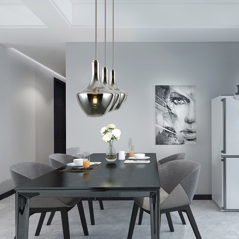 Cammie 3 - Light Kitchen Island Pendant, Smokey, Satin Nickel