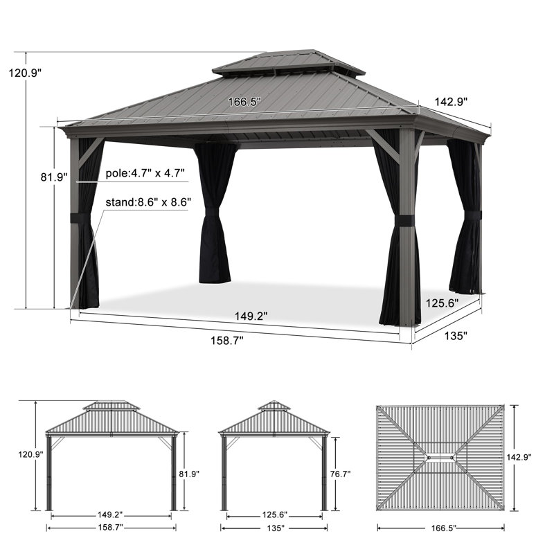 14 Ft. W x 12 Ft. D Aluminium Patio Gazebo