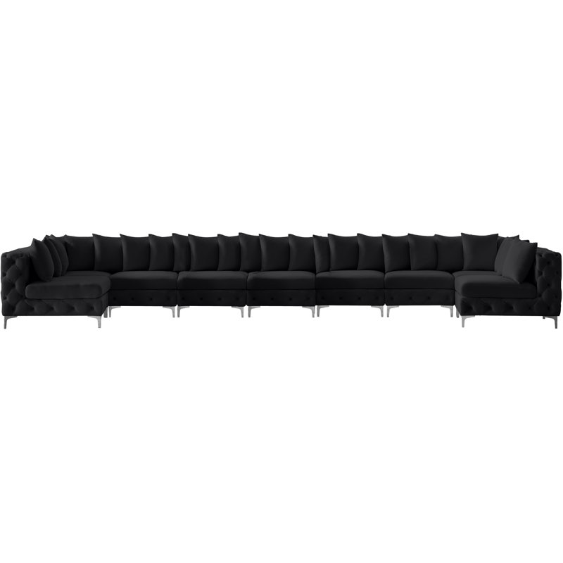 Izzack Velvet U-Shaped Sectional Reversible, Black Velvet