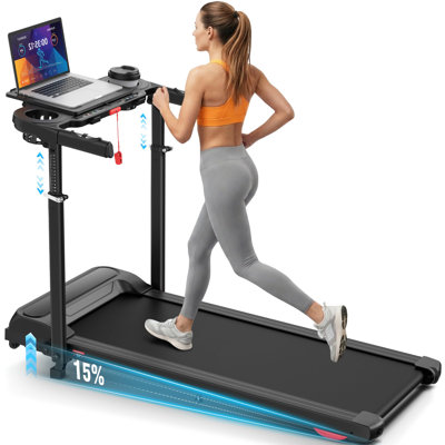 15% Incline Walking Pad Treadmill With Desk Workstation & Adjustable Height