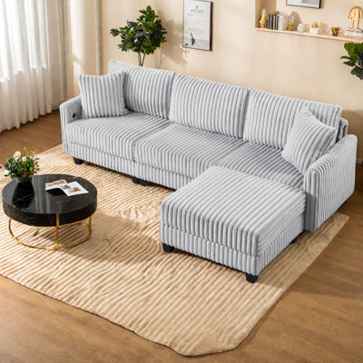 L-shaped Grey Sofas With Convertible Design And Charging Ports