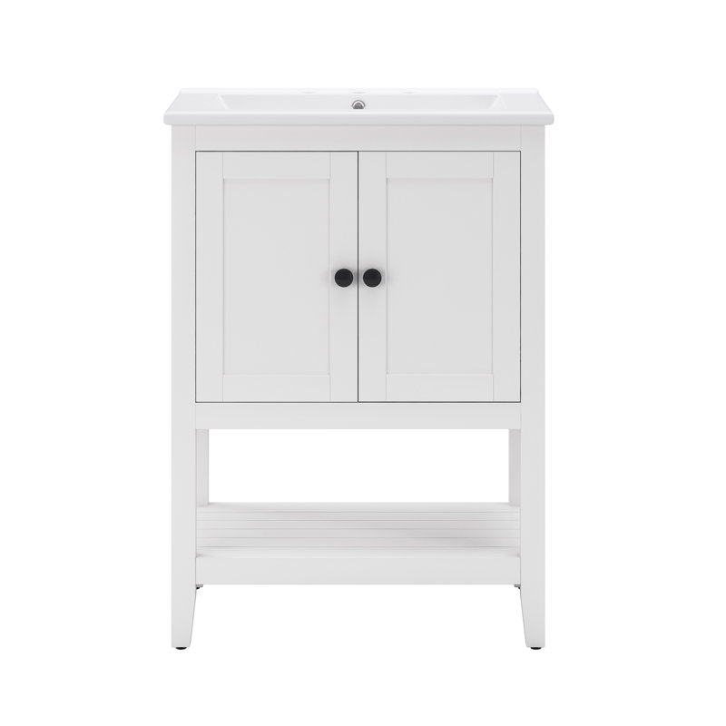 Meuble-lavabo simple 24 po avec comptoir en céramique blanche