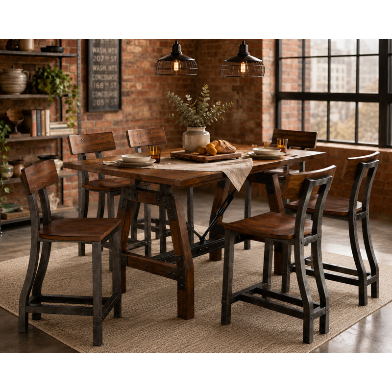 Dooling 7-Piece Solid Wood Trestle Dining Set