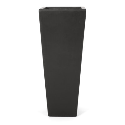 Black Cast Stone Outdoor Planter 13" X 32.5" - Stylish Backyard Decor 12.94" L 32.5" H Planter, Attractive Patio Addition