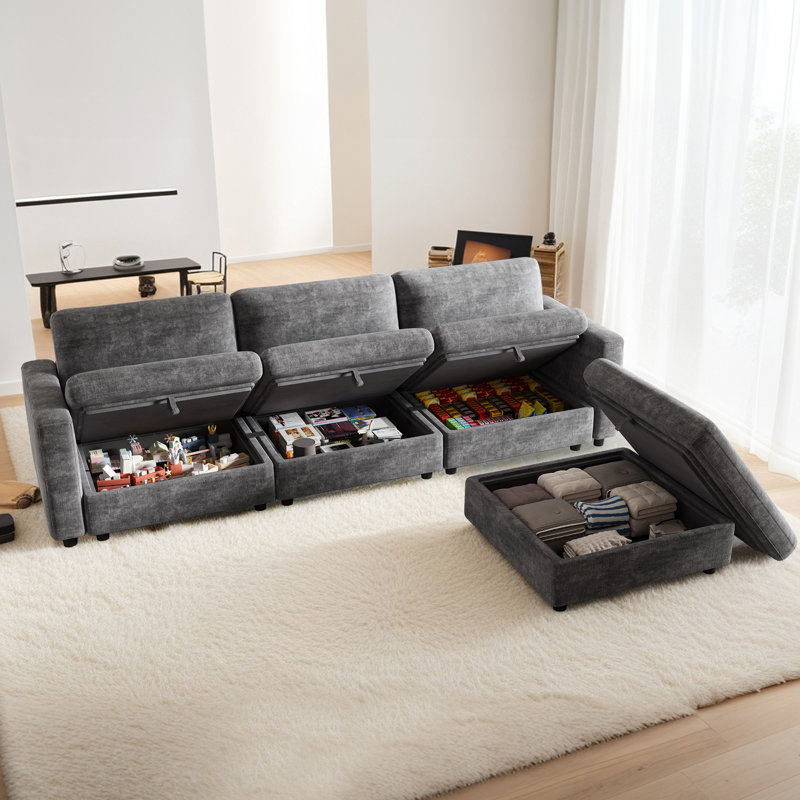 Modular Sectional Sofa Couches With Sturdy Structure, L-shaped Sofa Couch With Convertible Ottoman,3 Seater Sofa Couch With Adjustable Backrest, Modern Sectional Couch With Comfy Cushion