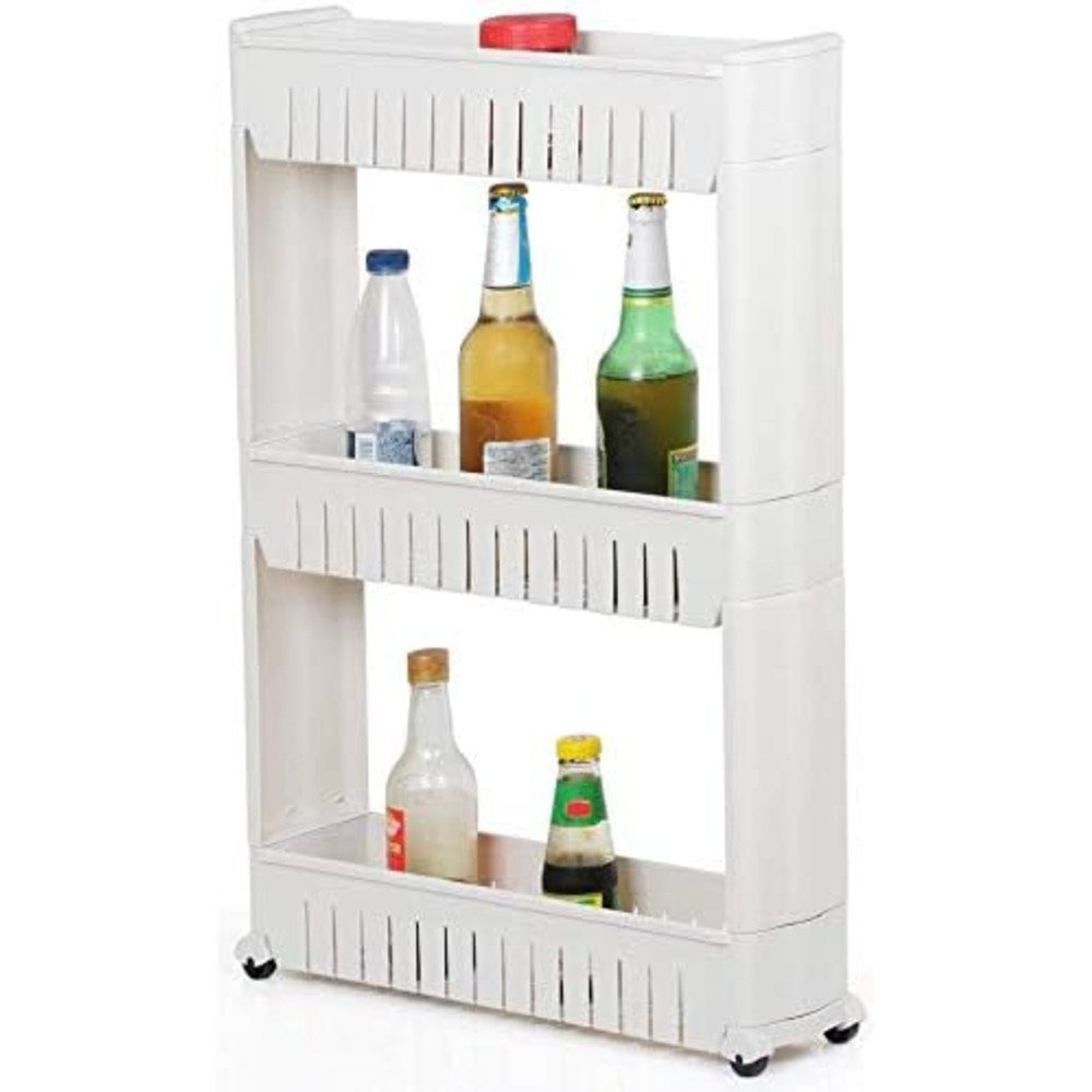 MantraRaj 3-Tier Slim Side Out Kitchen Trolley Multipurpose Storage Shelf Moving Wall Cabinets