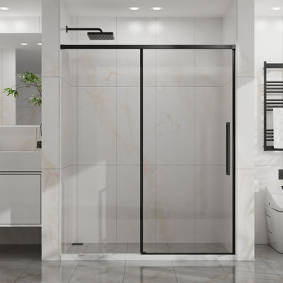60" W X 72" H Sliding Shower Door, Semi-Frameless Glass Shower Door, 1/4" (6Mm) Thick Tempered Clear Glass With Easy-Clean Coating, Stainless Steel Hardware, Matte Black