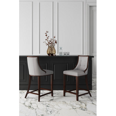 Upholstered Counter Stool with Solid Wood Frame
