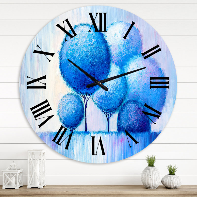 Horloge murale colorée Happy Trees pendant Sunsrise IV, Surdimensionné