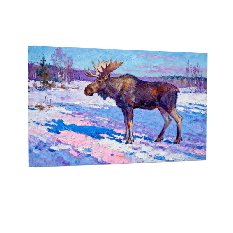 «Christmas Moose In Winter», peinture de paysage, H 20 po x l 30 po