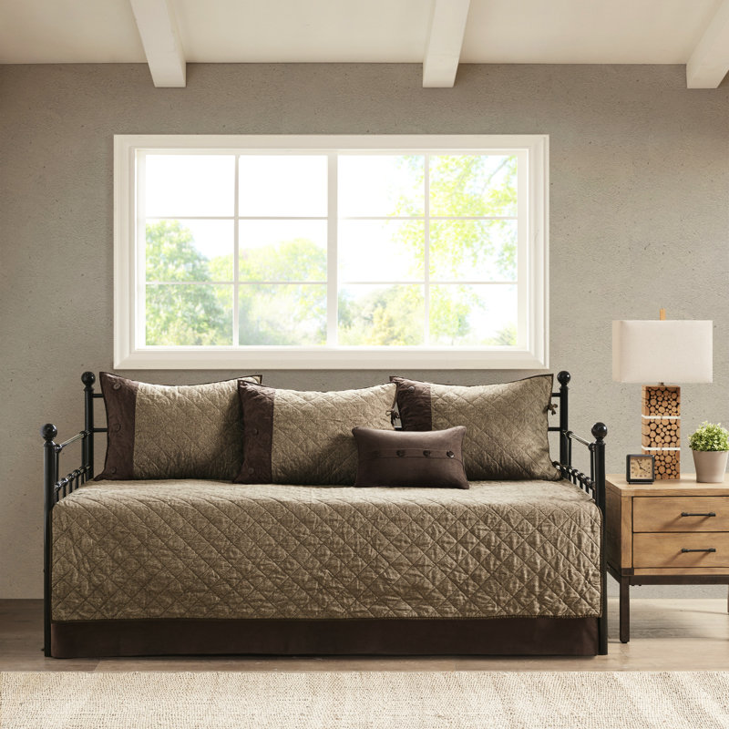 Collection de literie pour lit de jour - brun, simili suède, style rustique