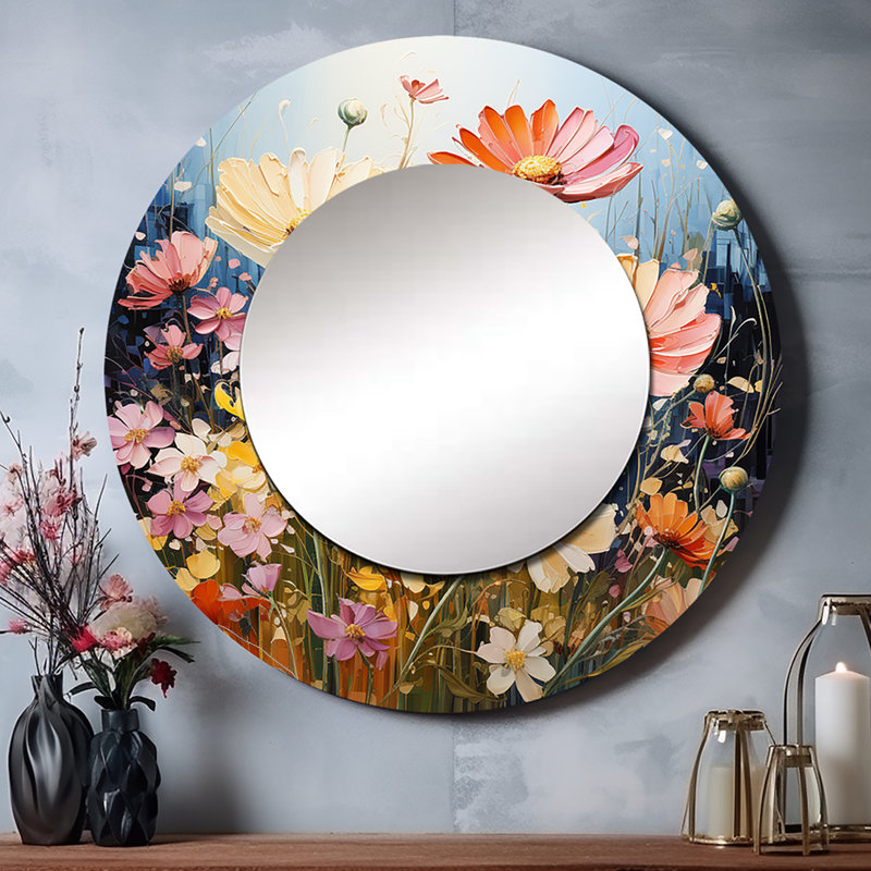 Meadow Impressionistic Blooms Pointillism I - miroir mural Meadow, miroir décoratif rond traditionnel, impression d'art en métal