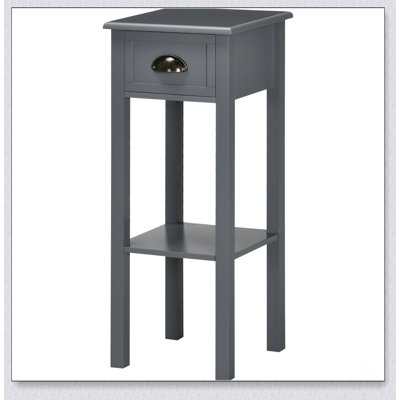 Narrow 2-Tier Side Table With Drawer And Bottom Shelf, Perfect For Space-Saving Storage And Elegant Home Decor.