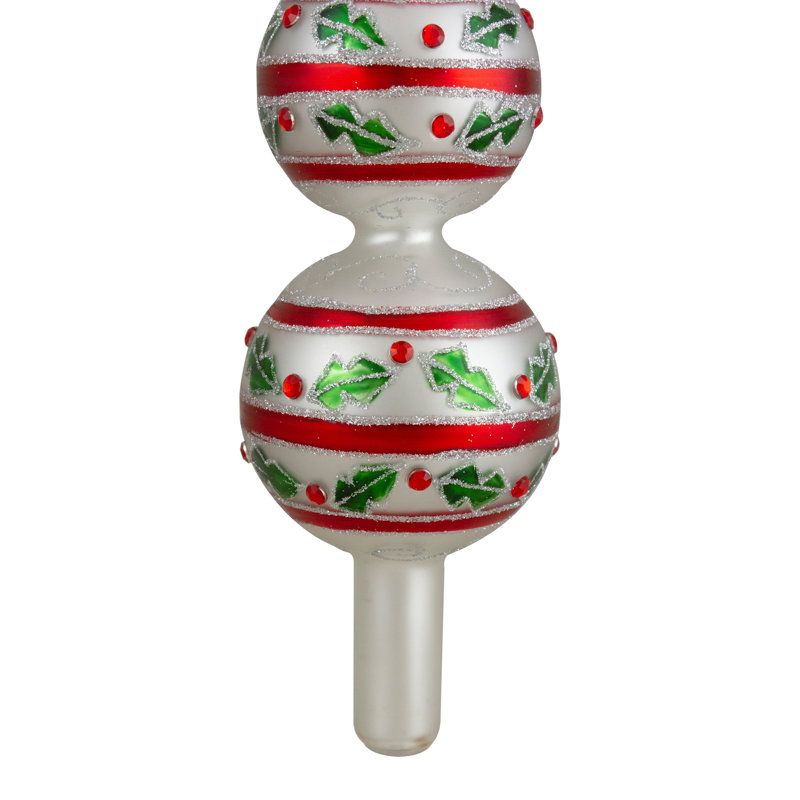 14.75" White  Red And Green Glass Finial Christmas Tree Topper