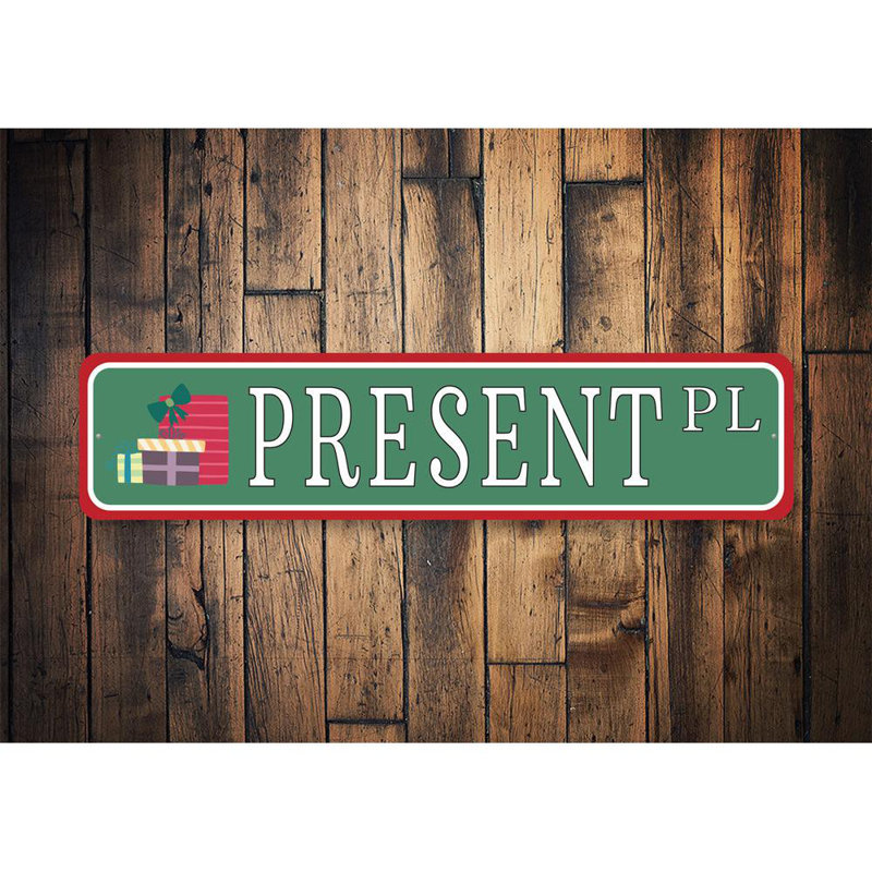 Present Street Aluminum Sign, 4" H x 18" W x 0.04" D