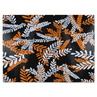 White Olive Leaves Glass Chopping Board